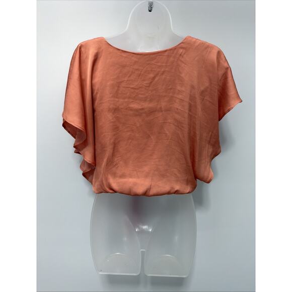 Women's Small Express Satin Peach Color Butterfly Sleeve Flowy Blouse - Picture 2 of 6